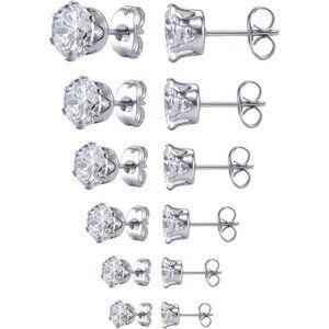 Stud Earrings for Mens Stainless Steel Earrings, 3-8mm Round Cubic